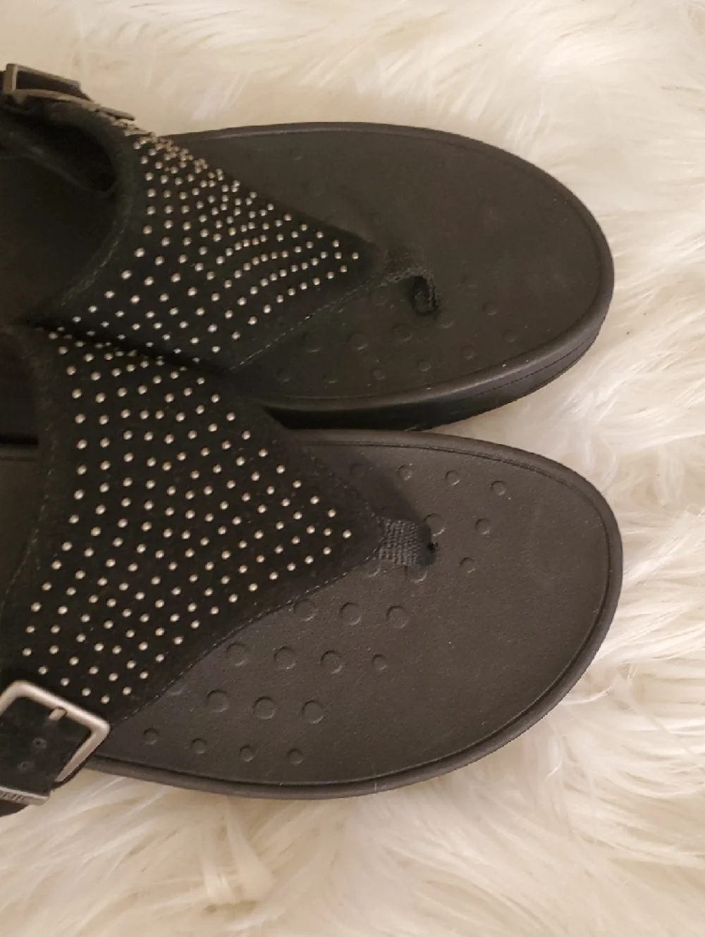 Vionic Black Studded Suede Toe-Post Sandals - Picture 12 of 14